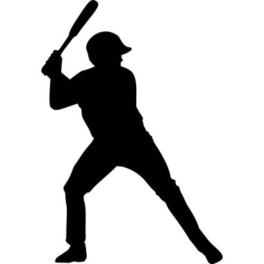 Beyzbol sopası silueti sallanmaya hazır. Tasarım projeleri, çıkartmalar, dövmeler, posterler, tişörtler ve şapka tasarımları için spor eylem illüstrasyonu