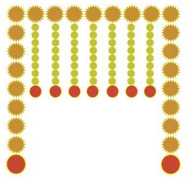 Haldi tören dekorasyonu unsurları, Hint Düğün Davetiyesi için mehendi. Haldi dekorasyonu, Haldi davetiyesi, Hint düğün dekorasyonu unsurları vektörü, tebrik kartı, davetiye, poster, afiş için Haldi tasarım unsurları