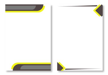 Beyaz arka planda gri ve sarı geometrik tasarımlı temiz sayfa şablonları olan iki soyut antetli tasarım. Modern ve göz alıcı tasarım elementleri. Modern antet tasarım şablonları