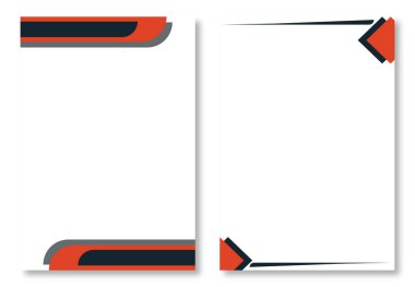 Temiz beyaz arkaplanda turuncu ve gri geometrik köşe tasarımları içeren temiz sayfa şablonlu iki soyut antetli tasarım. Modern ve göz alıcı tasarım elementleri. Modern antet tasarım şablonları