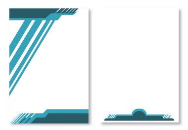 İki soyut antetli tasarım, temiz beyaz arkaplanda turkuaz ve mavi soyut geometrik tasarımlı modern sayfa şablonları. Modern ve çekici tasarım elementleri. Modern antet tasarım şablonları