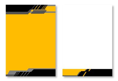 Sarı, siyah ve gri soyut geometrik tasarımlı modern sayfa şablonlarına sahip iki soyut başlık tasarımı. Sarı arka planı olan. Modern ve çekici tasarım elementleri. Modern antet tasarım şablonları