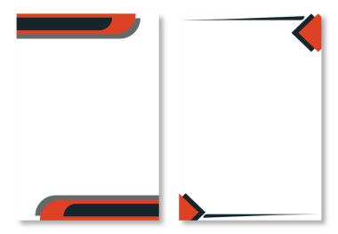 Temiz beyaz arkaplanda turuncu ve gri geometrik köşe tasarımları içeren temiz sayfa şablonlu iki soyut antetli tasarım. Modern ve göz alıcı tasarım elementleri. Modern antet tasarım şablonları