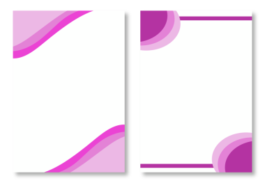 İki soyut antetli tasarım, zarif pembe ve mor dalgalı sayfa şablonları ve beyaz üzerine dairesel köşe tasarımları. Modern ve çekici tasarım elementleri. Modern antet tasarım şablonları