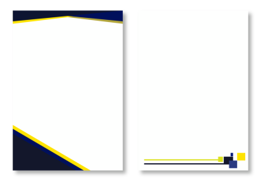 İki soyut antetli tasarım, temiz beyaz arka planda mavi ve sarı geometrik tasarımlı profesyonel sayfa şablonları. Modern ve çekici tasarım elementleri. Modern antet tasarım şablonları