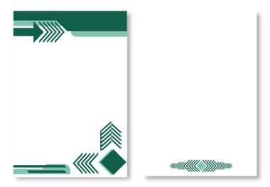 İki soyut antetli tasarım, modern sayfa şablonları ile yeşil oklar ve temiz beyaz arka planda geometrik tasarımlar. Modern ve çekici tasarım elementleri. Modern antet tasarım şablonları