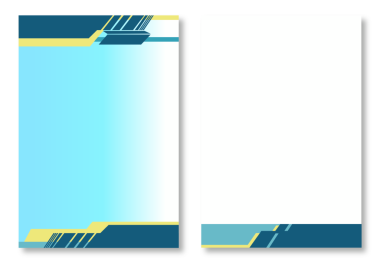 Mavi ve sarı soyut geometrik tasarımlı modern sayfa şablonlarıyla iki soyut antetli tasarım. Birinin açık mavi bir eğim arkaplanı var. Diğerinin sarı bir arka planı var.. 