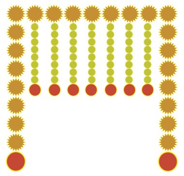 Haldi tören dekorasyonu unsurları, Hint Düğün Davetiyesi için mehendi. Haldi dekorasyonu, Haldi davetiyesi, Hint düğün dekorasyonu unsurları vektörü, tebrik kartı, davetiye, poster, afiş için Haldi tasarım unsurları