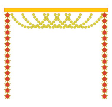 Haldi tören dekorasyonu unsurları, Hint Düğün Davetiyesi için mehendi. Haldi dekorasyonu, Haldi davetiyesi, Hint düğün dekorasyonu unsurları vektörü, tebrik kartı, davetiye, poster, afiş için Haldi tasarım unsurları