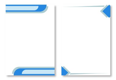 Temiz beyaz arkaplanda mavi geometrik köşe aksanlı basit sayfa şablonlarıyla iki soyut antetli tasarım. Modern ve göz alıcı tasarım elementleri. Modern antet tasarım şablonları