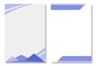 İki soyut antetli tasarım, açık mavi ve koyu mavi soyut geometrik tasarımlar beyaz arka planda. Modern ve çekici tasarım elementleri. Modern antet tasarım şablonu