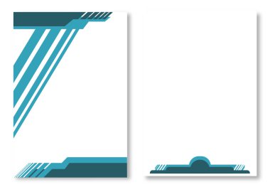 İki soyut antetli tasarım, temiz beyaz arkaplanda turkuaz ve mavi soyut geometrik tasarımlı modern sayfa şablonları. Modern ve çekici tasarım elementleri. Modern antet tasarım şablonları