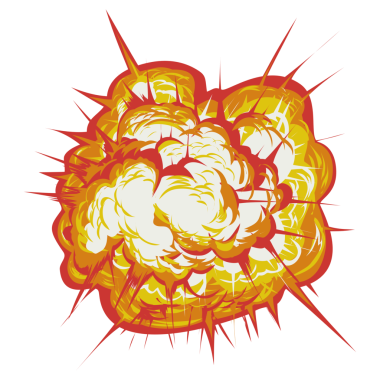 Kırmızı, sarı ve beyaz alevlerle dolu canlı bir karikatür patlaması, simsiyah bir zemine vurur ve çeşitli dijital ve baskı tasarımları için mükemmel dinamik ve dramatik bir grafik unsuru yaratır..