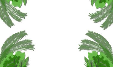 Stilize yeşil tropikal yapraklar şeffaf bir arkaplan boyunca konumlandırılmış doğal bir botanik sınır oluşturarak, arka plan ve yaratıcı tasarım projeleri için uygundur.