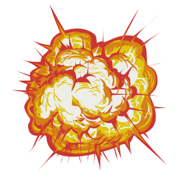 Kırmızı, sarı ve beyaz alevlerle dolu canlı bir karikatür patlaması, simsiyah bir zemine vurur ve çeşitli dijital ve baskı tasarımları için mükemmel dinamik ve dramatik bir grafik unsuru yaratır..