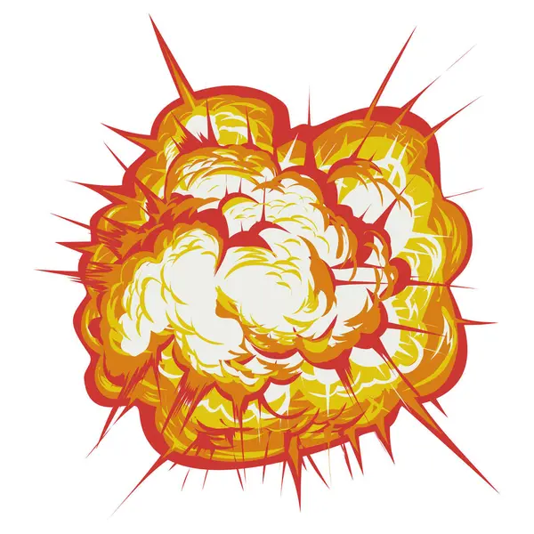 Karikatür patlaması bulutu canlı turuncu, sarı ve beyaz renkte, sivri sivri uçlu sivri uçlu sivri uçlar düz beyaz bir zemine yayılarak grafik tasarım ve çizgi roman temalı projeler için uygun, dinamik ve güçlü bir etkiyi çağrıştırıyor..