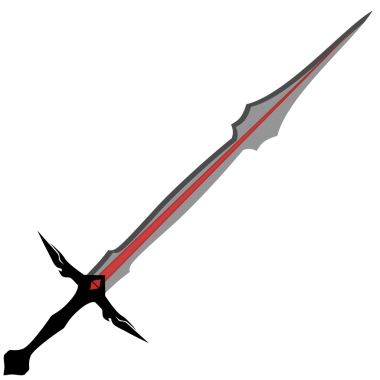 Kırmızı çizgili stilize gri mızrak, simsiyah bir zemin üzerinde çaprazlama uzanır. Oyun ve fantezi çizimleri için çarpıcı bir grafik unsuru yaratır..