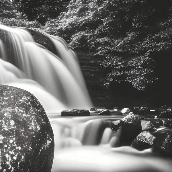 stock image artificial natural water and rock , the water flow from high mountain rock, with very black in color 