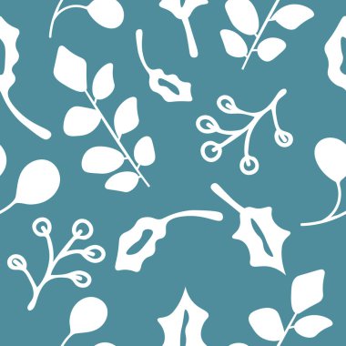 Elegant flower and leaf repeat pattern seamless turquoise background. Vector illustration