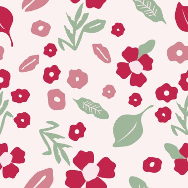 Flower and leaf seamless repeat pattern. Vector flowers and leaves. Perfect for fabric, wallpaper, and scrapbooking projects 