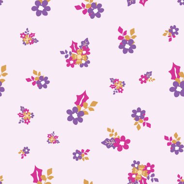 Bouquet vector repeat pattern seamless baby pink background. Perfect for fabric, wallpaper, and scrapbooking projects 