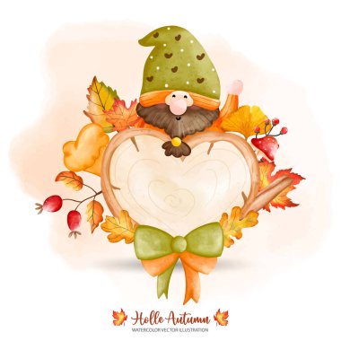 Sonbahar ya da Sonbahar Hayvan Dekorasyonu, Sonbahar Gnome, Sonbahar Gnome, Dijital Boya Resimleri