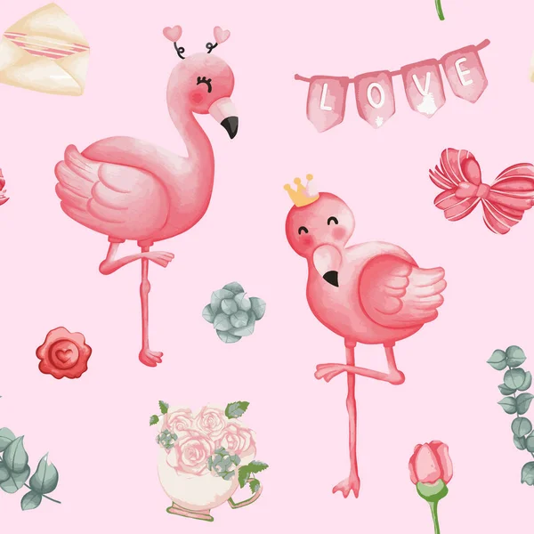 Flamingo Valentine Seamless Valentine Love Backgroun — стоковий вектор