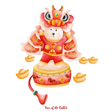 Cute bunny in Chinese traditional costume and Decoration, Cheongsam dress, the year of rabbi clipart