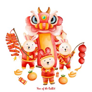 Geleneksel Çin kostümü içinde şirin bir tavşan, Cheongsam elbisesi, haham yılı.