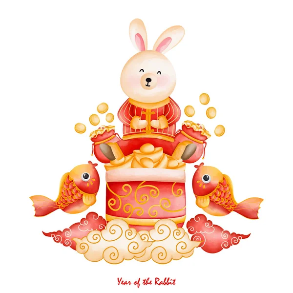 Симпатичный Кролик Китайском Традиционном Костюме Украшения Платье Чхонсам Год Раввина — стоковый вектор