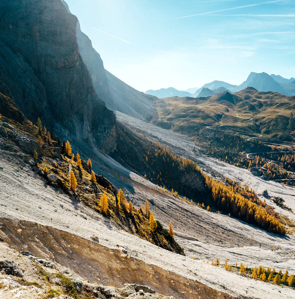 Autumnal panorama of Val Venegia, Dolomites, Pale di San Martino