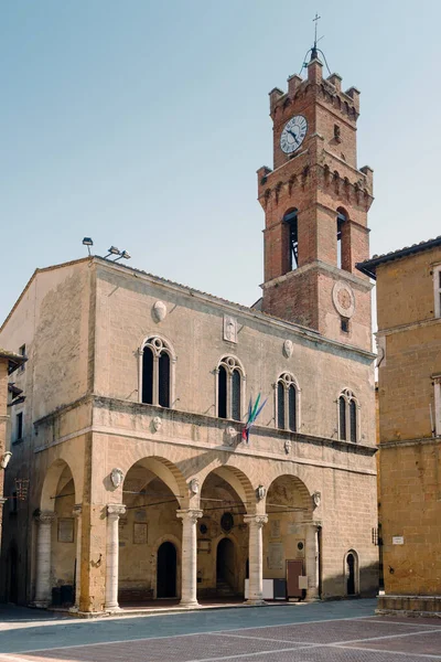 Pienza Tuscany Pemandangan Alun Alun Pio Dan Palazzo Comunale Praetorio Stok Gambar Bebas Royalti