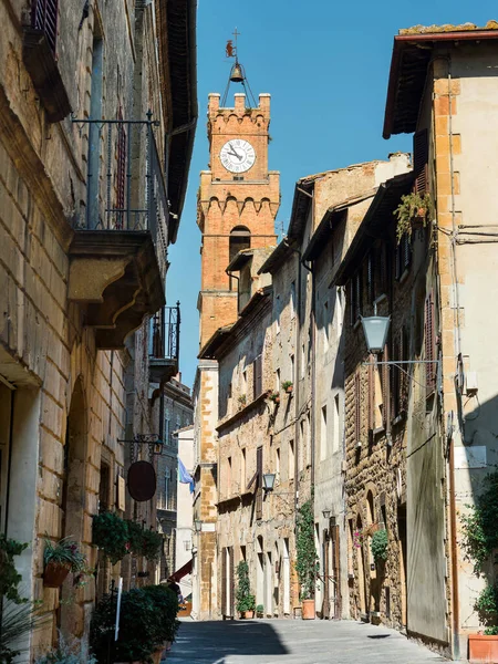 Jalan Sempit Pusat Bersejarah Pienza Val Orcia Tuscany Stok Gambar