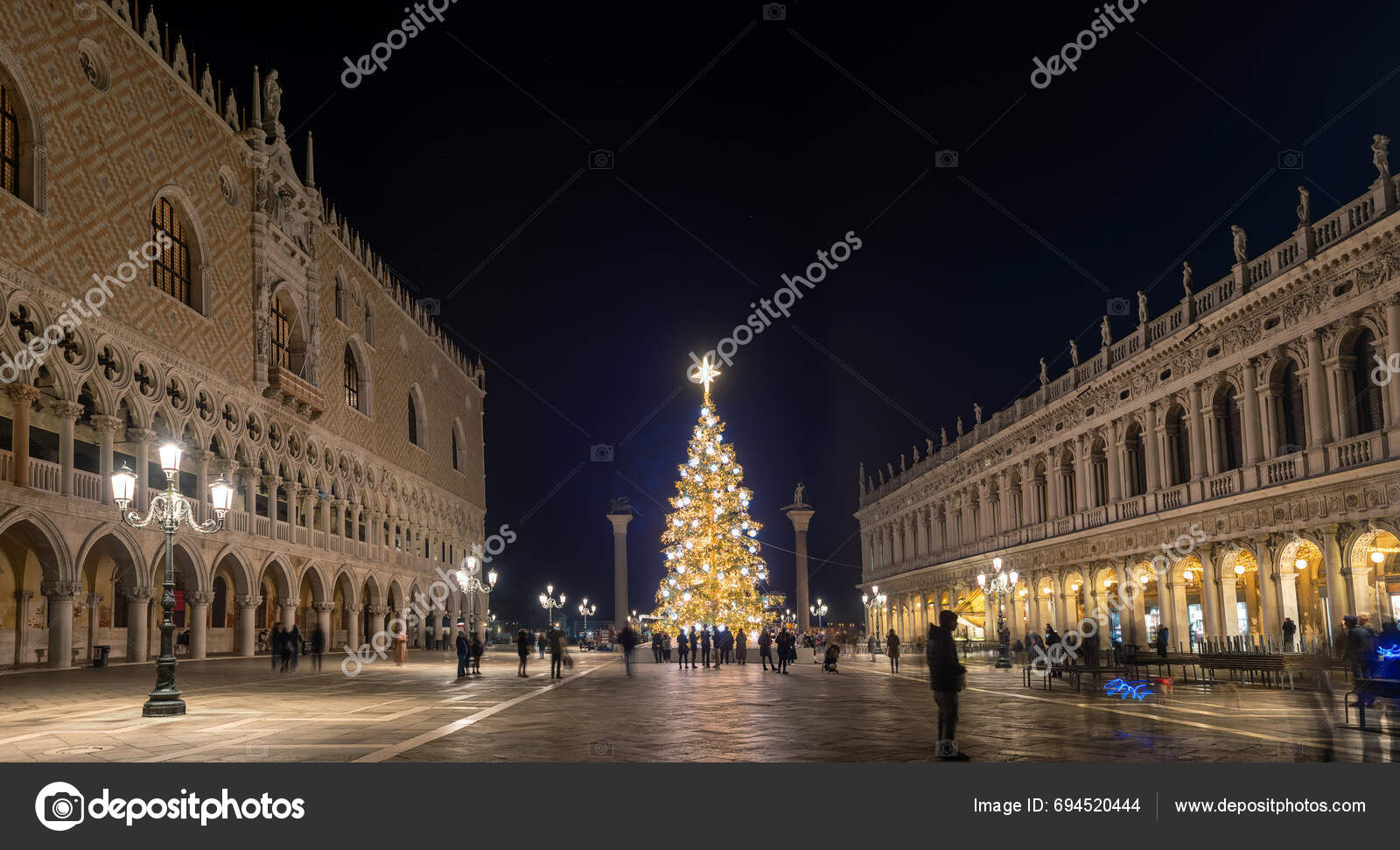 Venice Italy December 2023 Christmas Tree Lights San Marco Square
