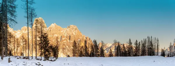 Dolomiten Italien Panorama Von Pale San Martino Spätnachmittagslicht Winter lizenzfreie Stockbilder