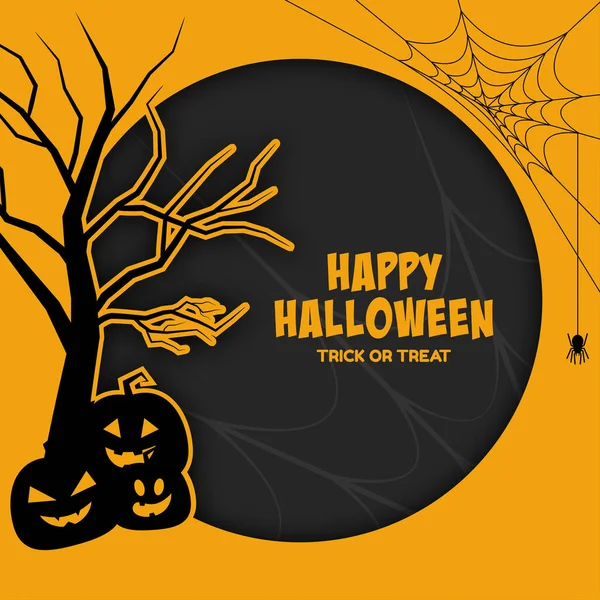 Mutlu cadılar bayramı sarı arka planı Ağaç ve balkabağı.