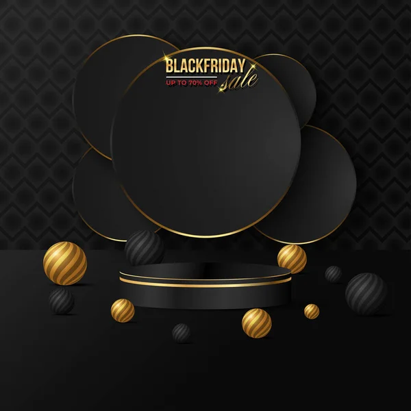 Kara Cuma afişi arkaplan modernist vektör tasarımı, soyut geometrik şekil podyumu ürün gösterimi için. sahne kaidesi veya platformu siyah arkaplan üzerinde.