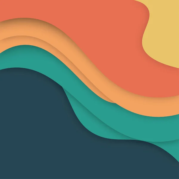 Kağıt kesme dalgaları soyut arkaplan. Kapak kitabı, el ilanları, posterler, sunumlar ve davetiyeler için kağıt sanatı vektör tasarımı. Karşıtlık renkleri.