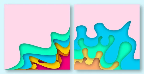 Kağıt kesme dalgaları soyut arkaplan. Kapak kitabı, el ilanları, posterler, sunumlar ve davetiyeler için kağıt sanatı vektör tasarımı. Karşıtlık renkleri.