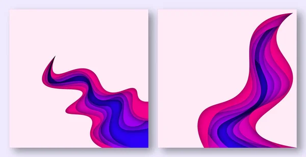 Kağıt kesme dalgaları soyut arkaplan. Kapak kitabı, el ilanları, posterler, sunumlar ve davetiyeler için kağıt sanatı vektör tasarımı. Karşıtlık renkleri.