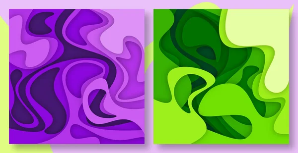 Kağıt kesme dalgaları soyut arkaplan. Kapak kitabı, el ilanları, posterler, sunumlar ve davetiyeler için kağıt sanatı vektör tasarımı. Karşıtlık renkleri.