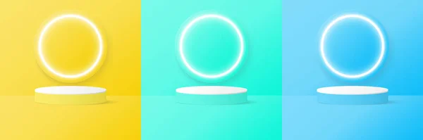 Silindir kaidesel podyum görüntüsü, boş oda arkaplanı. Ürünlerin sunumu için 3 boyutlu biçimlendirilmiş soyut modern vektör. Minimum duvar sahnesi, stüdyo odası..