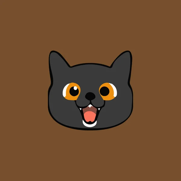 Cute Czarny Kot Twarz Wektor Ikona Płaskim Stylu Izolowane Brązowym — Wektor stockowy