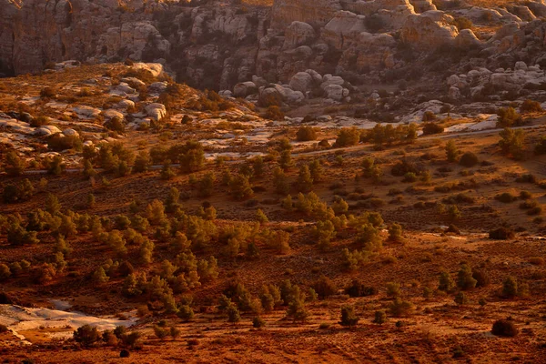 Jordânia Paisagem Por Sol Montanha Rochosa Com Noite Laranja Reserva — Fotografia de Stock