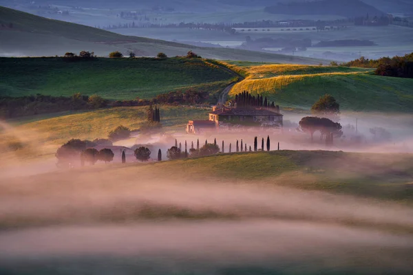 Krajobraz Toskanii Pobliżu Siana Pienza Wschód Słońca Włoszech Idylliczny Widok — Zdjęcie stockowe