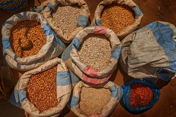 Bean Plant Bag Sack Diferent Kind Madagascar Market Travel Africa — Stock Photo, Image