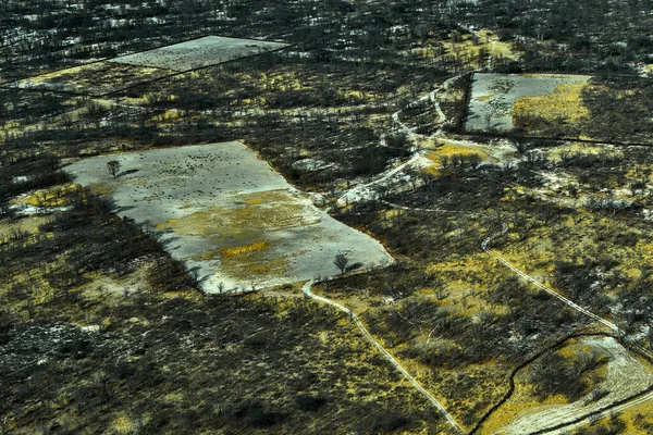 Hot Day Africa Fire Destroyed Nature Aerial Landscape Okavango Delta — Stock Photo, Image