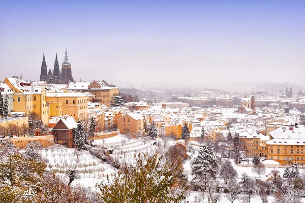 Neve Praga Condições Raras Inverno Frio Castelo Praga República Checa — Fotografia de Stock