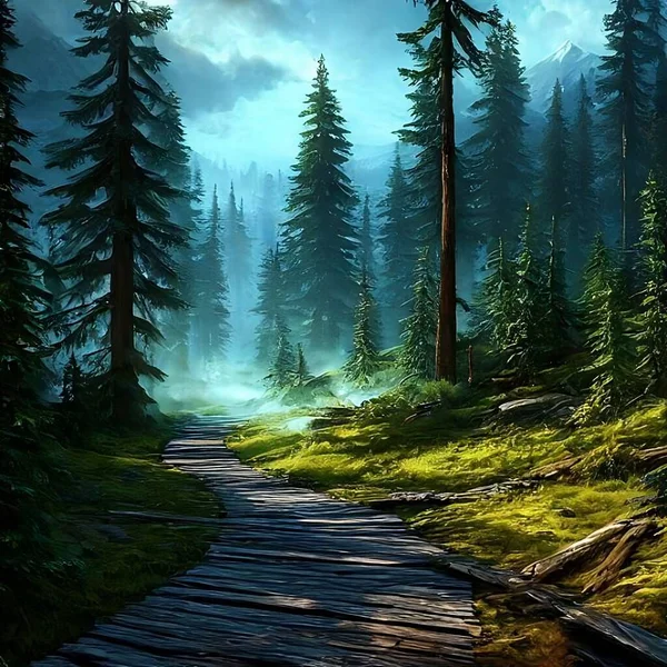 Illustrazione Sentiero Una Foresta Misteriosa — Foto Stock