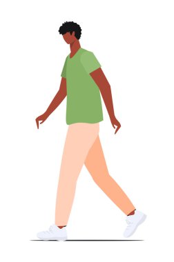 Genç, çekici, Afro-Amerikan erkek karakteri. Yeşil tişörtlü bir adam beyaz arka planda izole edilmiş..